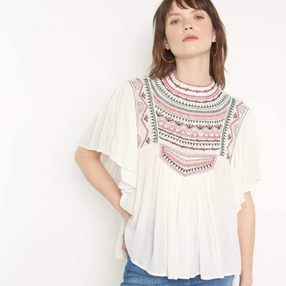 Zara Cotton Boho Embroidered Blouse